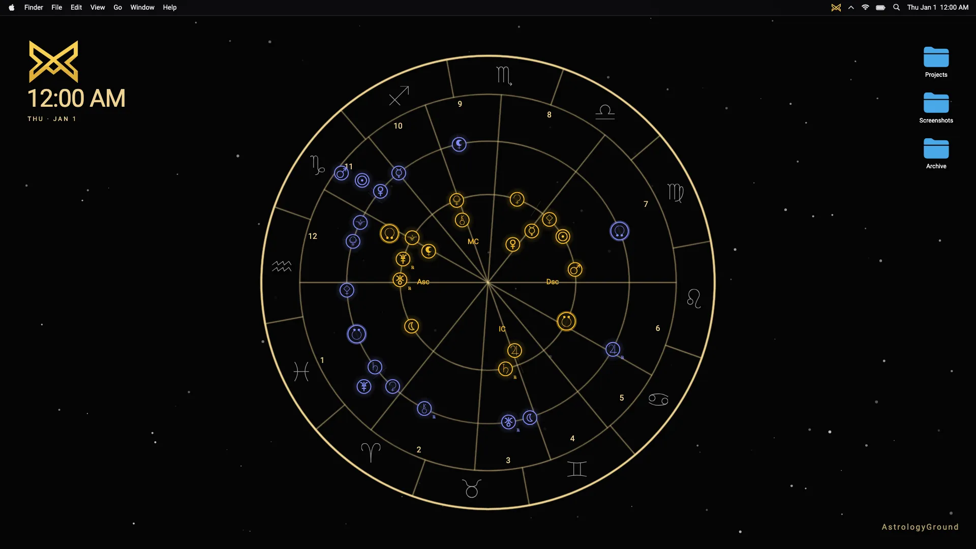 AstrologyGround natal chart running as a live desktop wallpaper